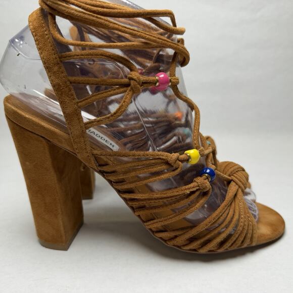 Steve Madden Scenes Lace Up Sandals Womens Sz 6 Brown Suede Beaded BOHO Festival - Picture 7 of 12
